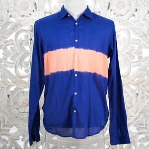 Scotch & Soda Men’s Large Blue Shirt with Salmon Stripe - Lightweight & Stylish